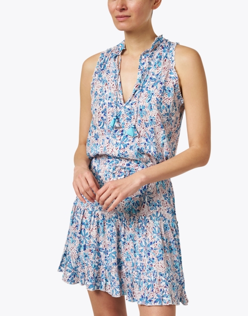 Front image - Poupette St Barth - Clara Blue and Pink Print Dress