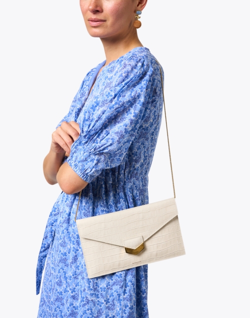 London Ivory Embossed Leather Clutch