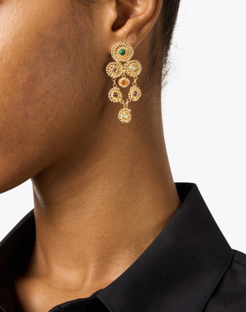 Gold Multi-Stone Drop Earrings