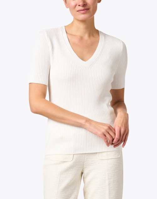 Front image - Ecru - White Rib Knit Sweater