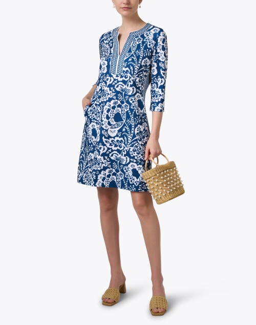 Navy Floral Printed Jersey Dress