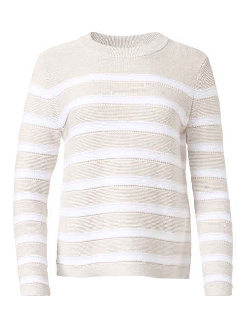 Kinross Beige and White Cotton Garter Stitch Stripe Sweater