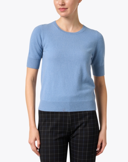 Front image - Repeat Cashmere - Blue Cashmere Short Sleeve Sweater