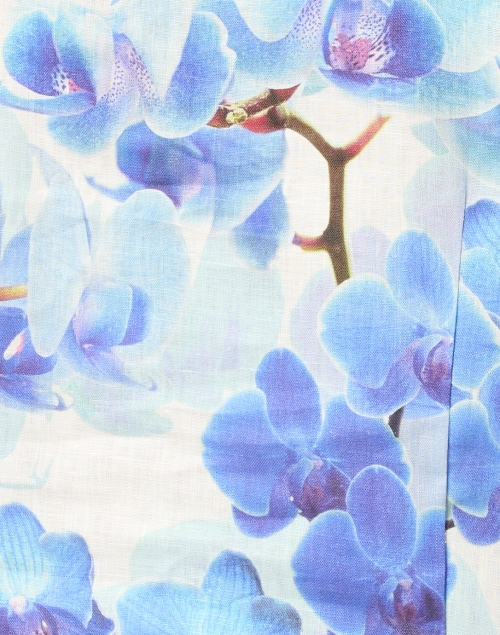 Fabric image - Connie Roberson - Celine White and Blue Orchid Print Linen Shirt