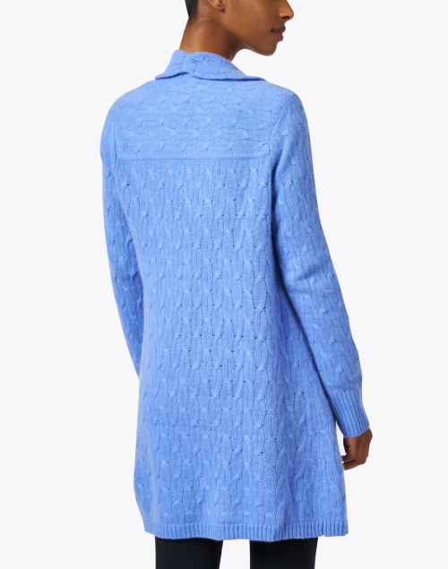 Back image - Cortland Park - Sophie French Blue Cable Knit Cashmere Cardigan