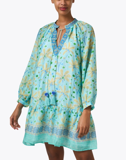 Front image - Bella Tu - Turquoise Print Cotton Dress