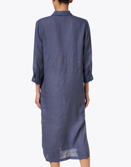 120% Lino - Navy Linen Shirt Dress