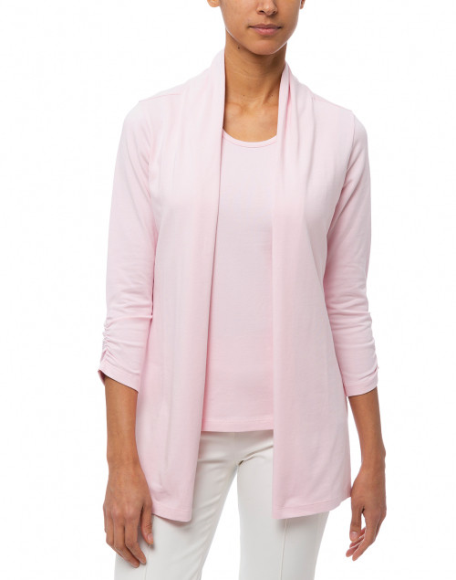 Front image - E.L.I. - Pale Pink Ruched Sleeve Cotton Cardigan