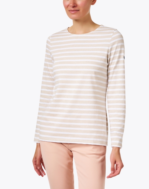 Front image - Saint James - Minquidame Beige and White Striped Cotton Top