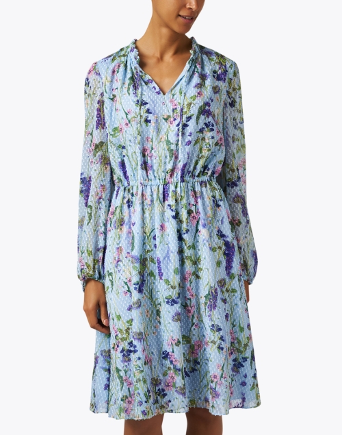 Front image - Marc Cain - Fioretti Blue Floral Swiss Dot Dress