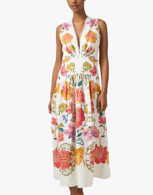 Front image - Farm Rio - White Multi Print Linen Dress