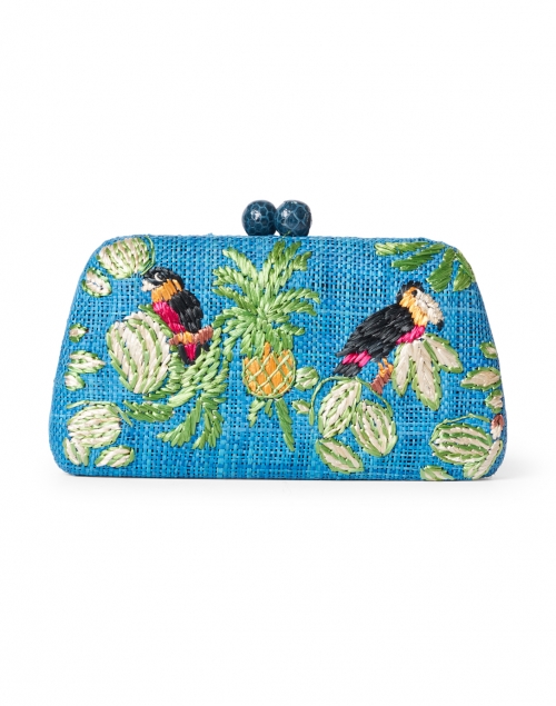Product image - SERPUI - Tina Tropical Embroidered Blue Raffia Straw Clutch