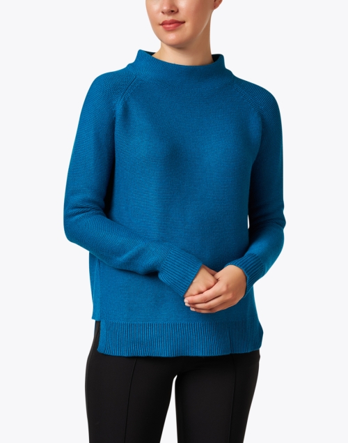Front image - Kinross - Blue Garter Stitch Cotton Sweater