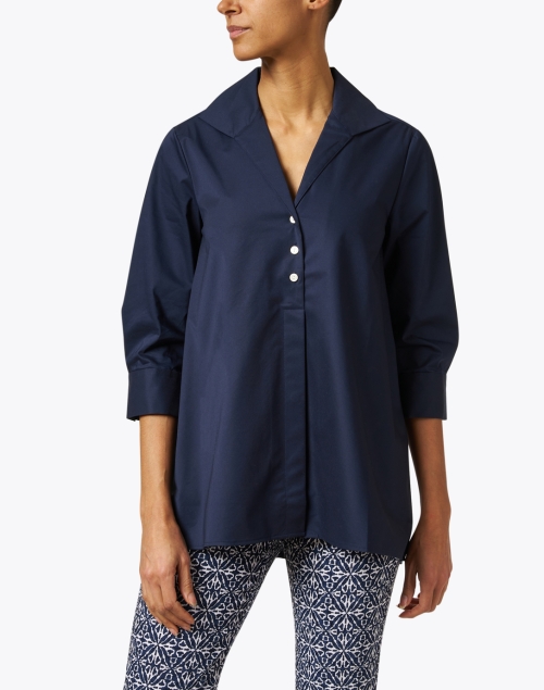 Front image - Hinson Wu - Betty Navy Button Down Stretch Cotton Shirt