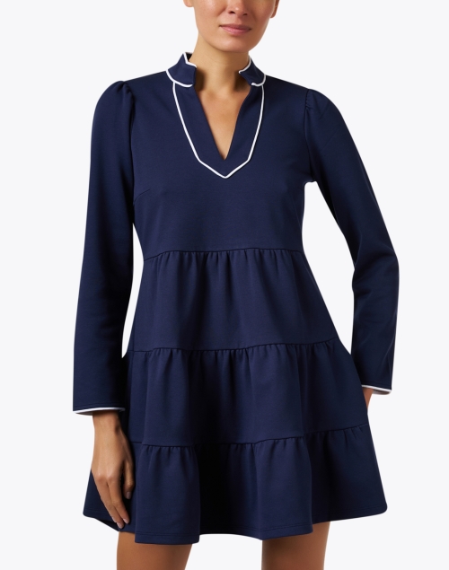Front image - Sail to Sable - Navy Tiered Dress 