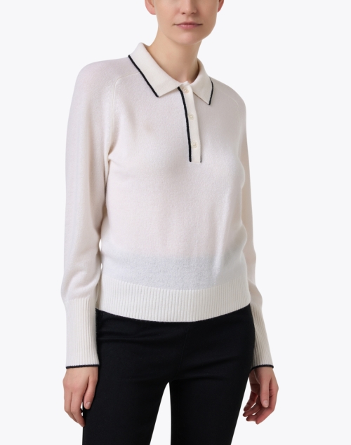 Front image - White + Warren - Ivory Cashmere Polo Sweater 