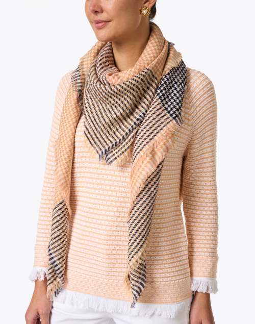 Apricot and Orange Houndstooth Wool Scarf