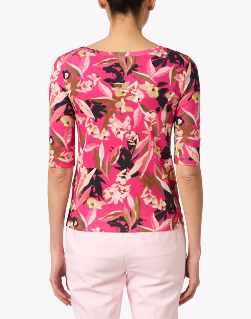 Back image - Marc Cain - Pink Floral Print Stretch Cotton Top
