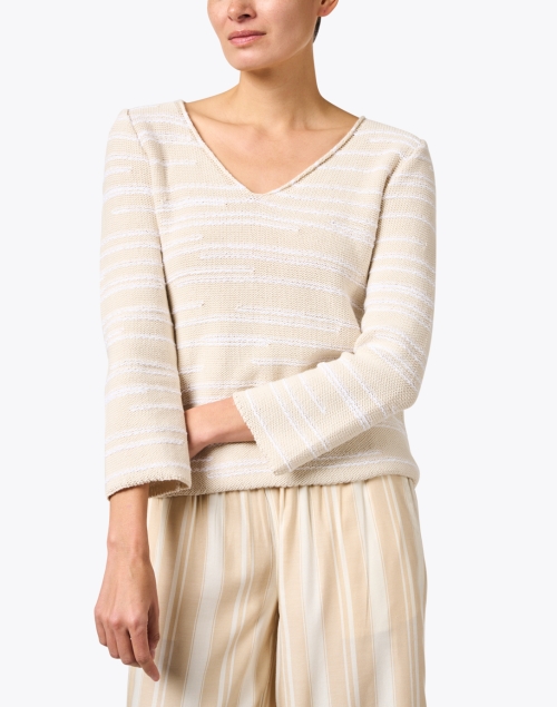 Front image - Amina Rubinacci - Beige Cotton Textured Sweater
