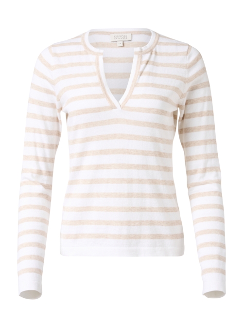 Product image - Kinross - White and Beige Striped Cotton Cashmere Sweater