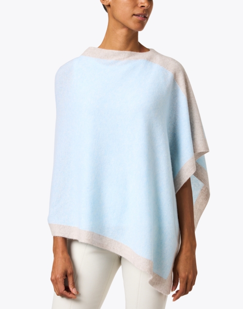 Front image - Kinross - Blue with Beige Cashmere Poncho