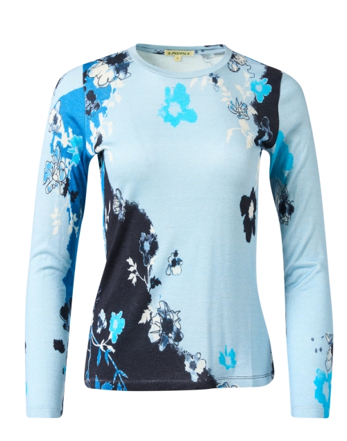 Product image - Pashma - Blue and Navy Floral Printed Cashmere Silk Sweater