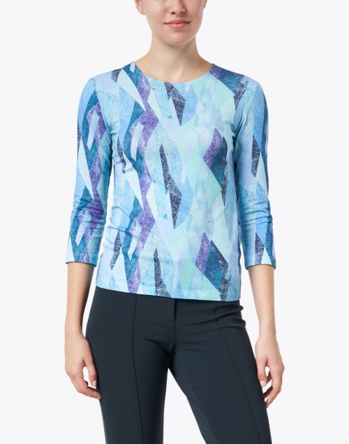 Front image - Leggiadro - Turquoise and Purple Kaleidoscope Print Cotton Jersey Tee
