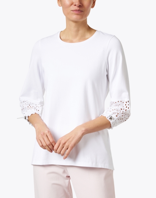 Front image - E.L.I. - White Eyelet Cuff Detail Top