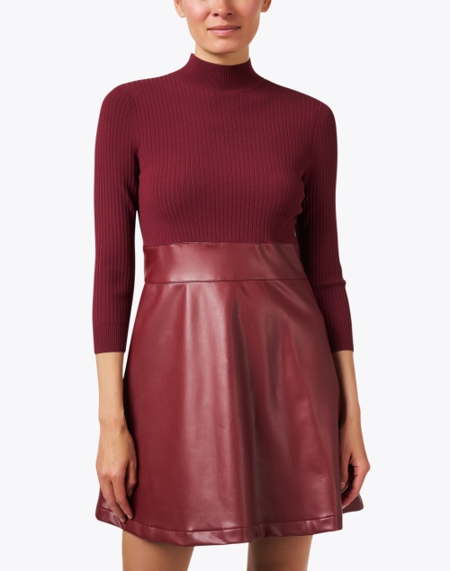 Front image - Shoshanna - Alexa Red Leather Combo Dress