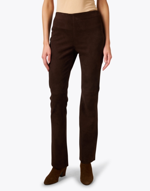 Front image - Ecru - Chocolate Brown Suede Stretch Bootcut Pant