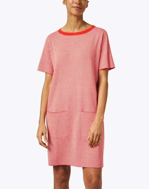 Front image - Allude - Coral Houndstooth Cotton Linen Dress