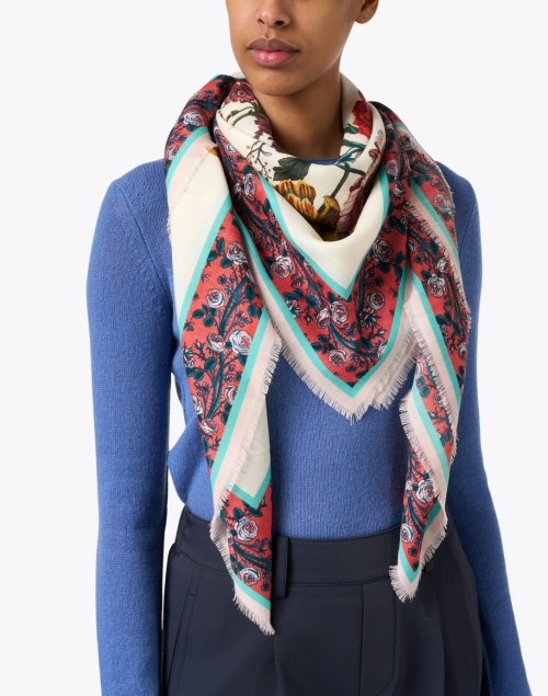 Phillipa Pink Multi Floral Printed Wool and Cashmere Scarf