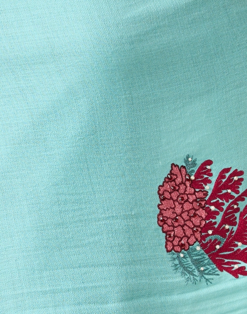 Fabric image - Janavi - Aqua Embroidered Merino Wool Scarf