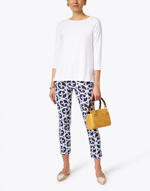 Gretchen Scott - Navy and White Scroll Printed Pull On Pant