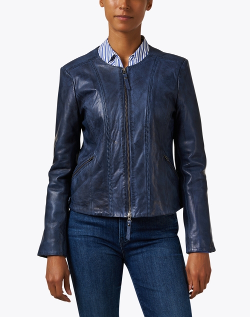 Front image - Ecru -  Blue Leather Jacket