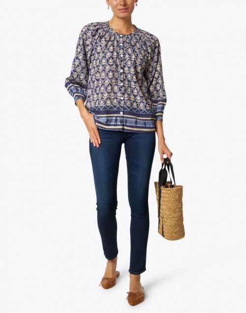 Bell - Courtney Navy and White Cotton and Silk Blouse