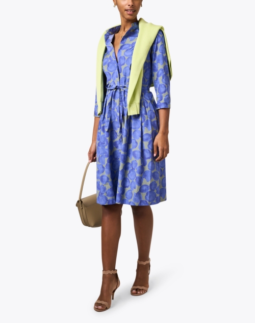 Blue and Green Print Cotton Shirt Dress