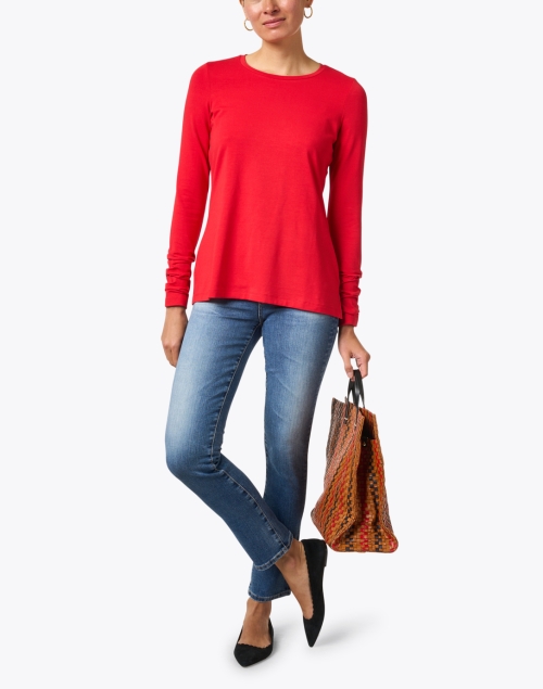 Look image - E.L.I. - Red Pima Cotton Ruched Sleeve Top