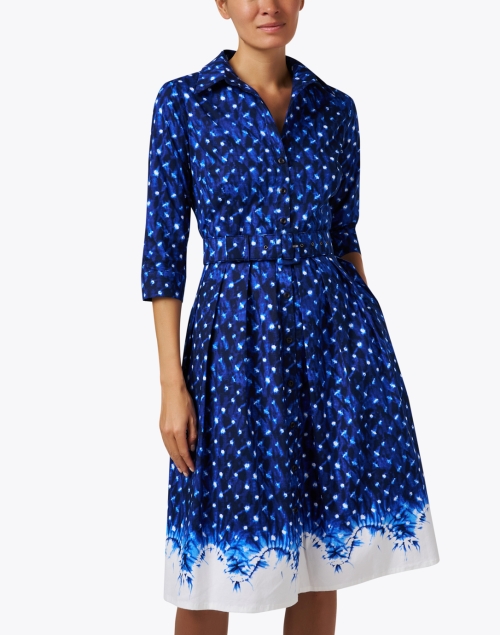 Front image - Samantha Sung - Audrey Blue Border Print Stretch Cotton Dress
