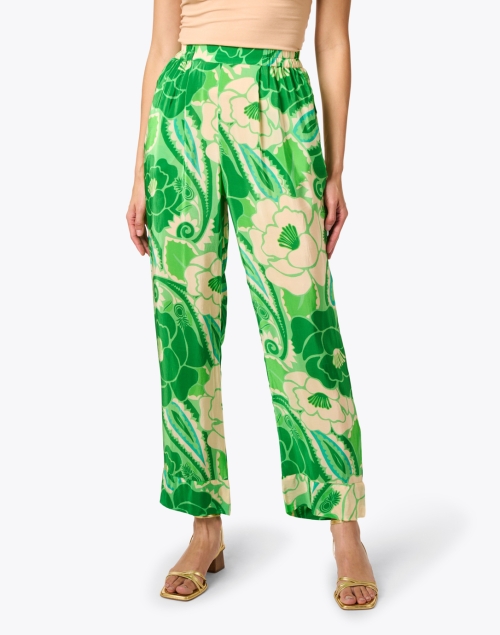 Front image - Farm Rio - Green Floral Print Pant