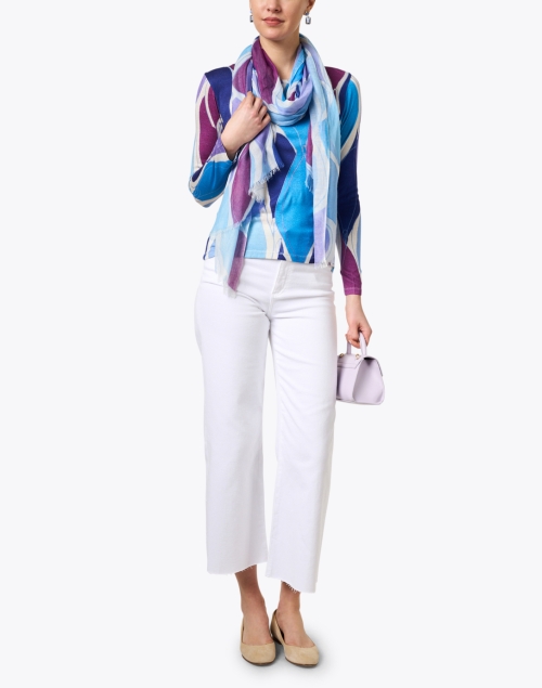Look image - Pashma - Blue and Purple Print Cashmere Silk Sweater