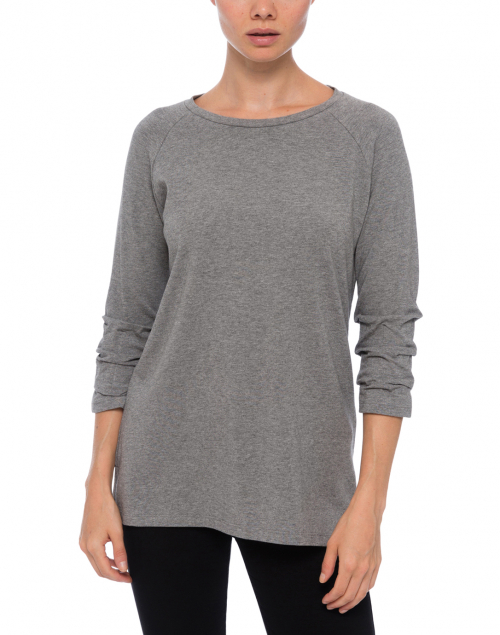 Front image - E.L.I. - Grey Pima Cotton Ruched Sleeve Tee
