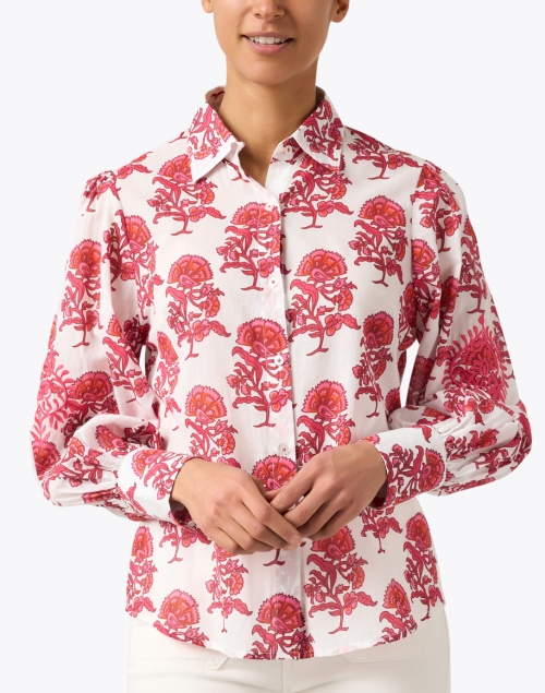 Front image - Ro's Garden - Norway Red Floral Cotton Shirt