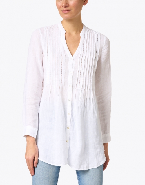 120% Lino - White Linen Pintucked Shirt