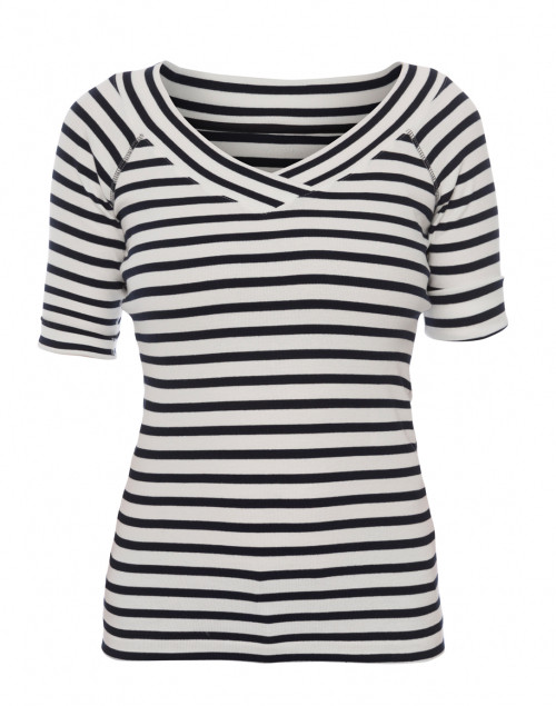 Marc Cain - White and Navy Striped Crossover Top