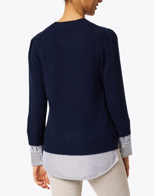 Back image - Brochu Walker - Eton Navy Wool Cashmere Sweater with Blue Stripe Underlayer