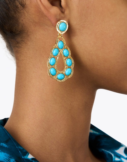 Look image - Kenneth Jay Lane - Gold and Turquoise Teardrop Earrings