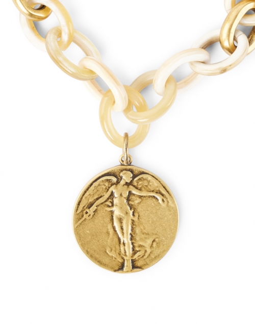 Front image - Nest - Gold Coin Pendant Horn Link Necklace