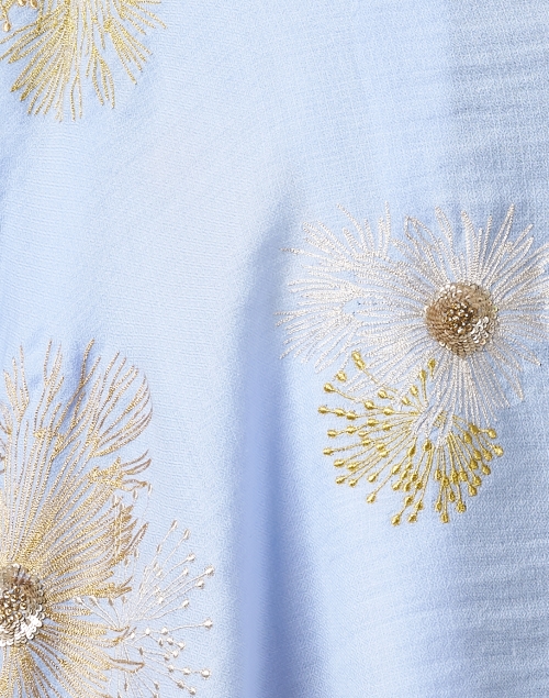 Fabric image - Janavi - Blue Embroidered Merino Wool Scarf