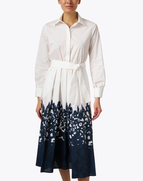 Front image - Piazza Sempione - White and Navy Print Shirt Dress